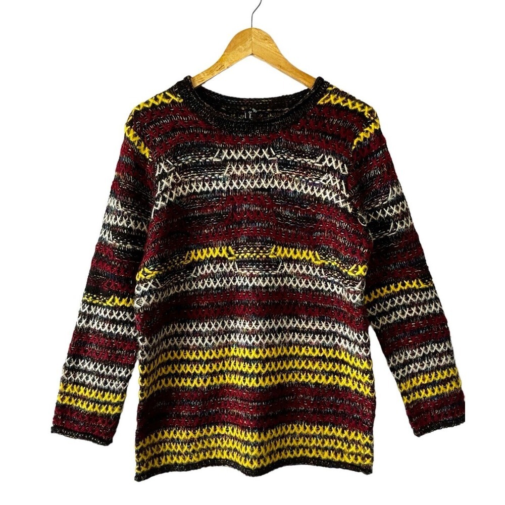 Sacred Threads Women's Crew Neck Pullover Longer Tunic Sweater Red & Yellow OS